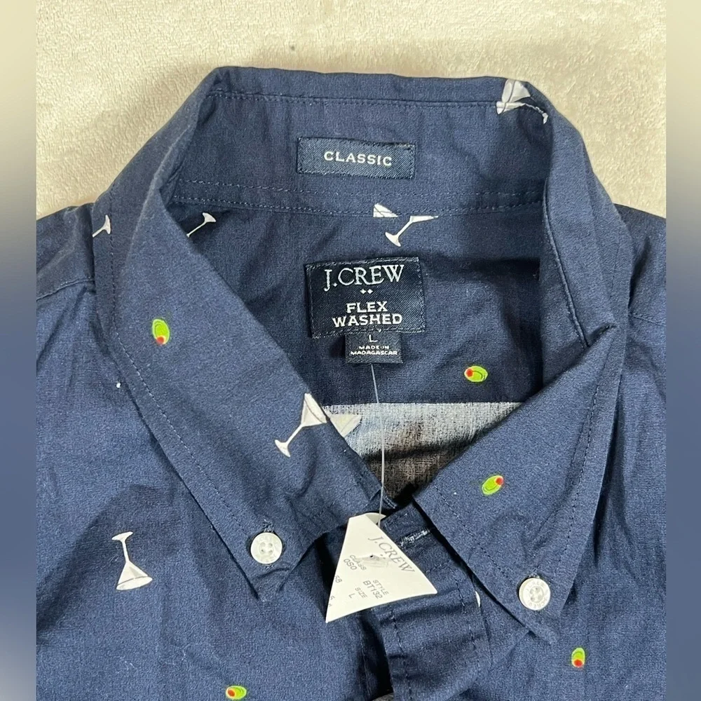 NWT Large J. Crew Classic Navy Shirt with Martini Glass All Over Print